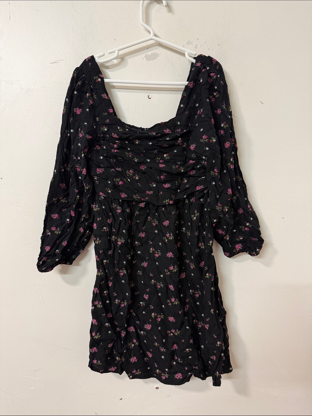 GAP Black Mini Dress with Pink Floral Print